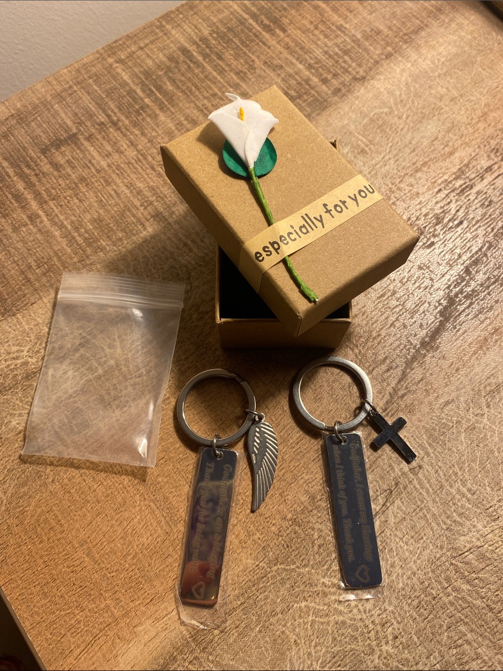 New in Box Silver-Tone Cross and Wing Keychain